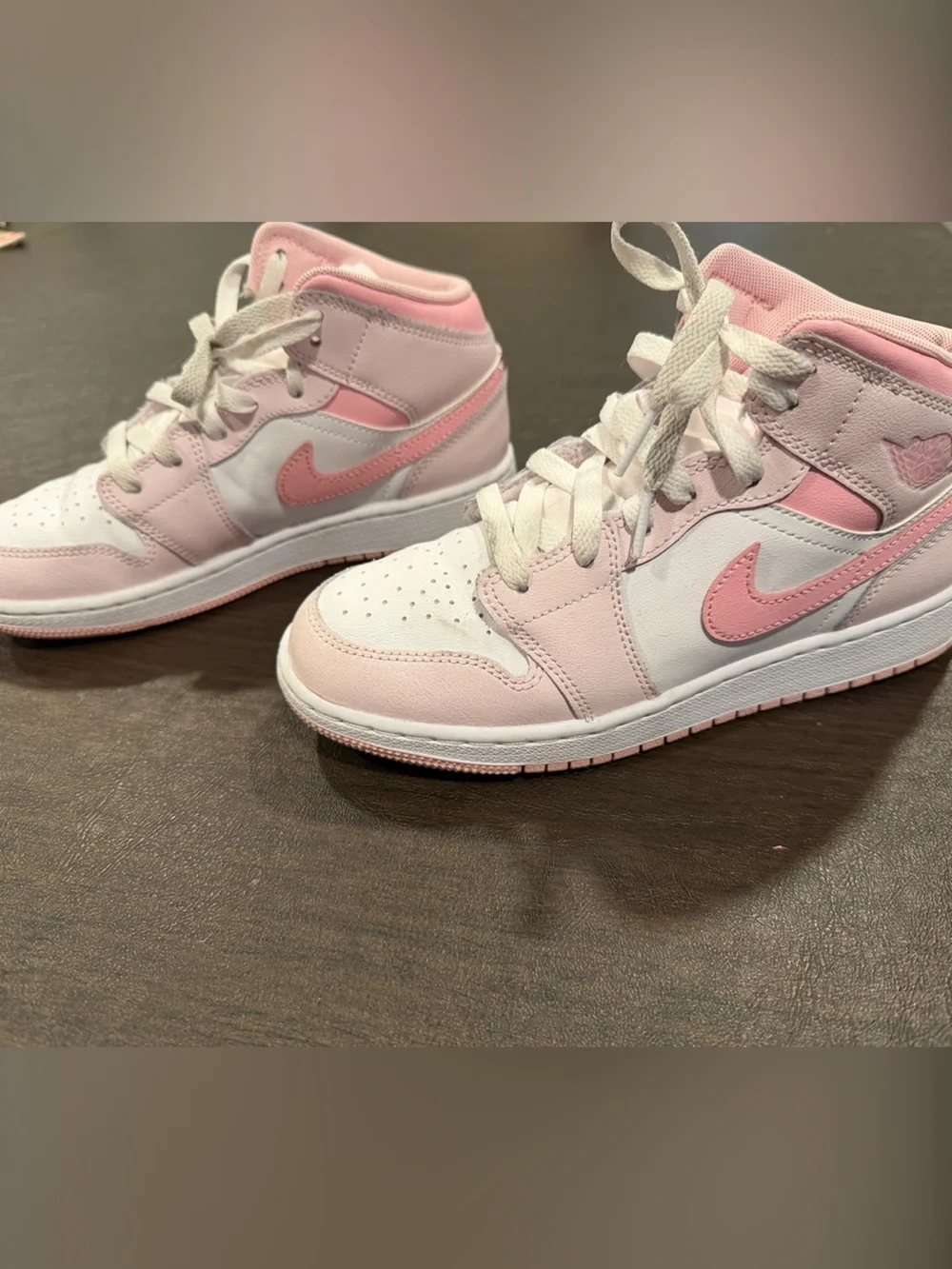 Kids Size 4.5 Pink and White Nike Air Jordan High-Top Sneakers